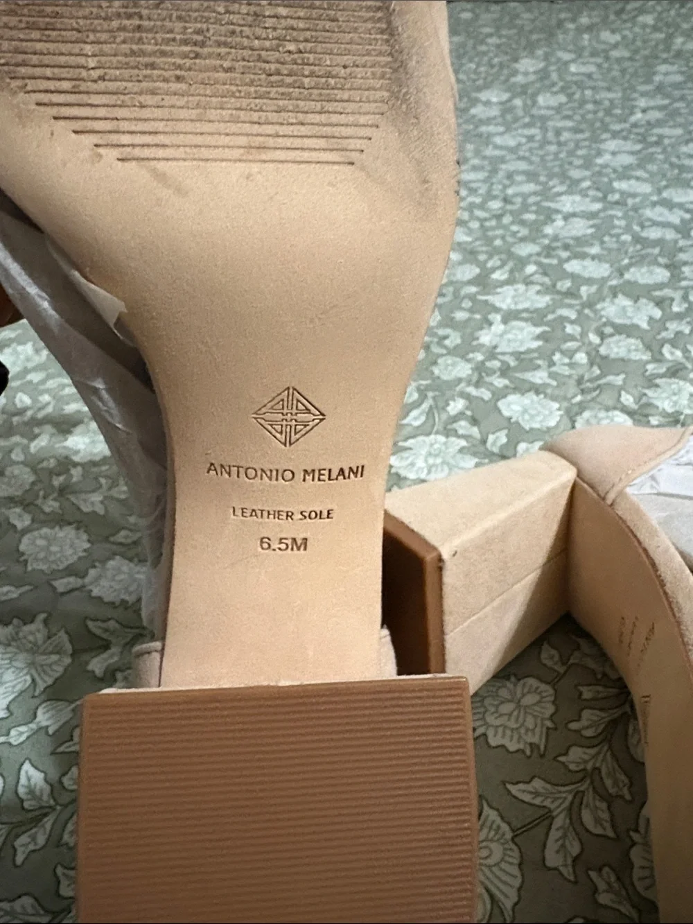 ANTONIO MELANI Blush Tan Block Heel Ankle-Strap Sandals